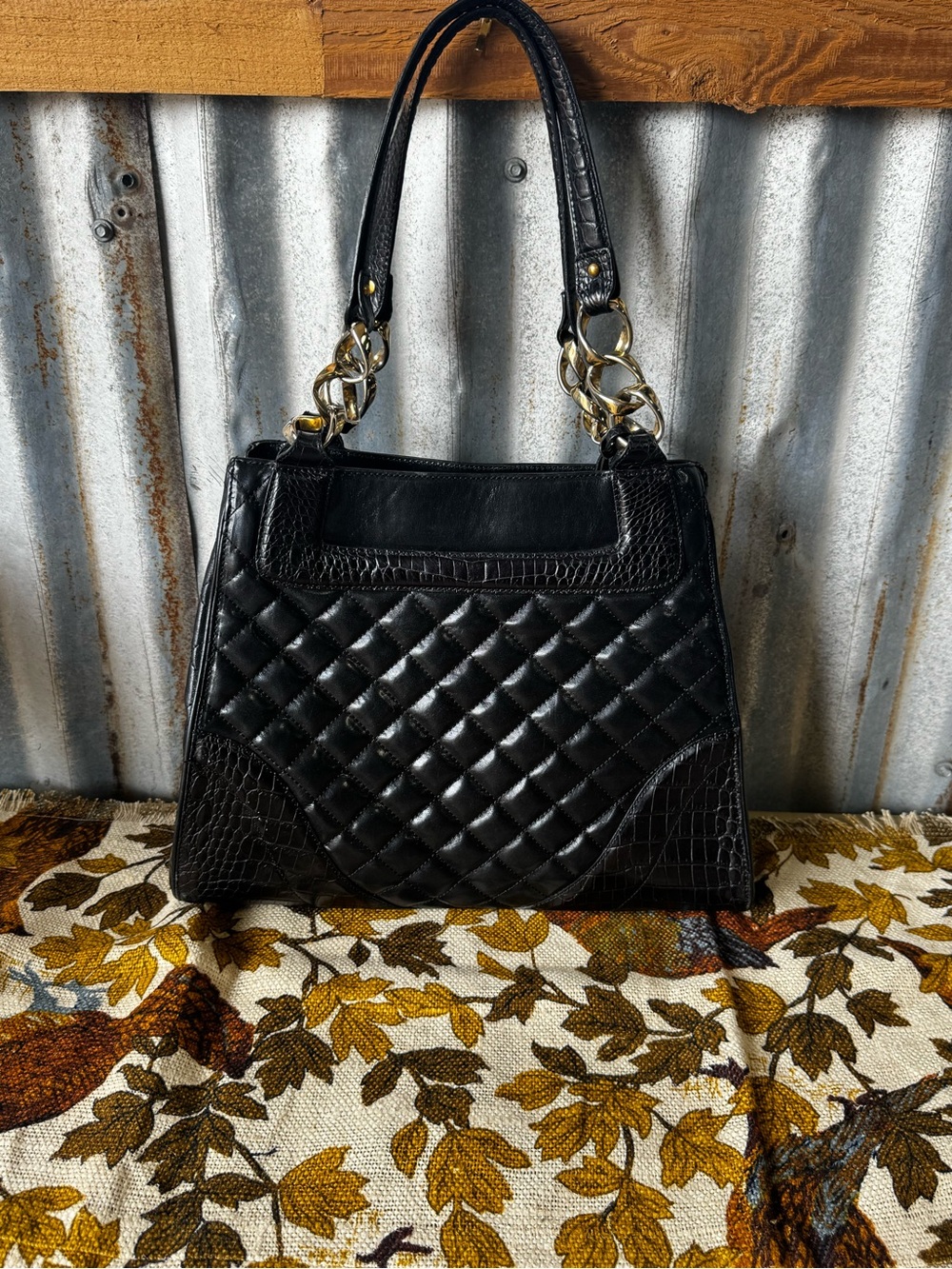 Brahmin Leather Quilted with embossed Alligator Trim Details